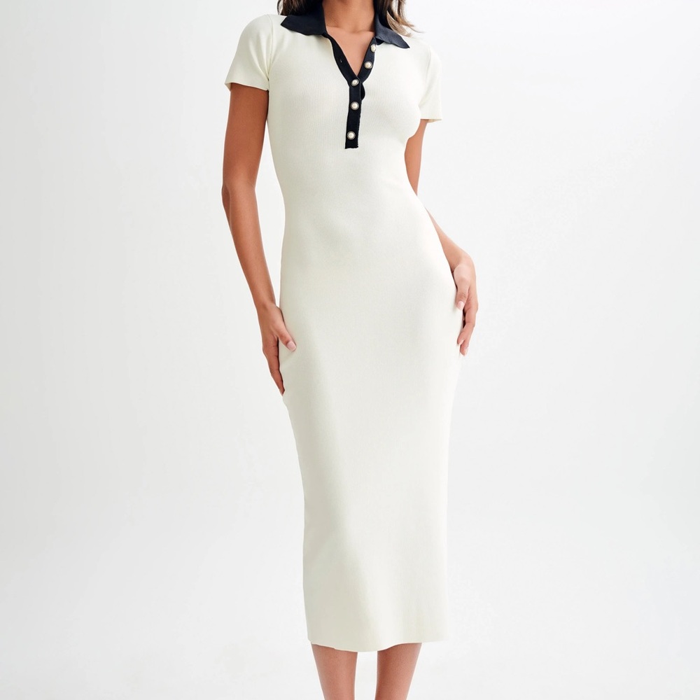 Meshki Cream and Black Midi Dress